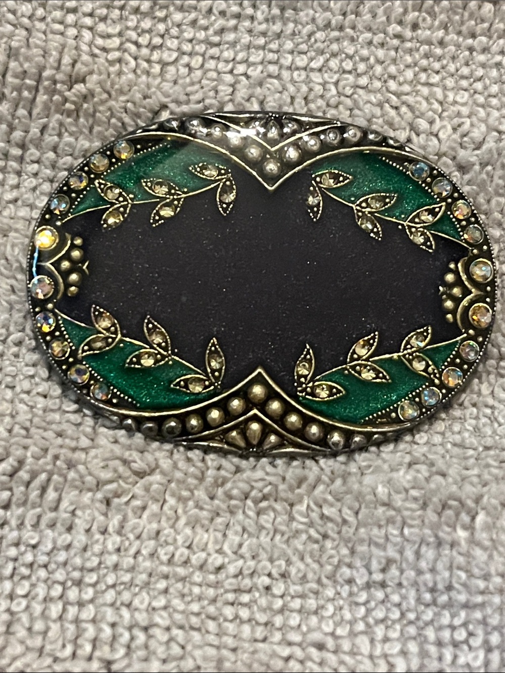 Vintage Catherine Popesco Oval Enamel Floral Brooch in Green and Gold